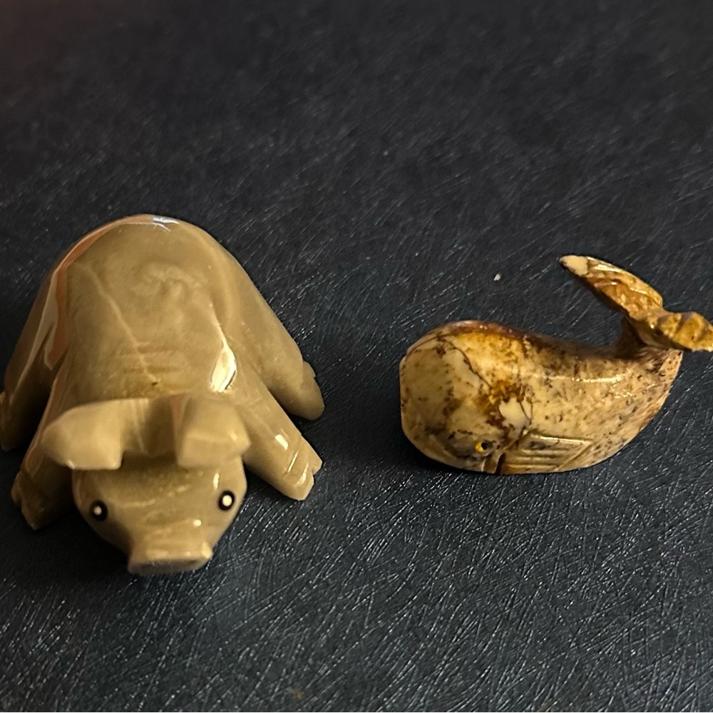 Soapstone carved whale and pig carving mini figurines